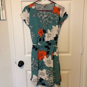 Banana Republic Teal Floral Open Back Dress